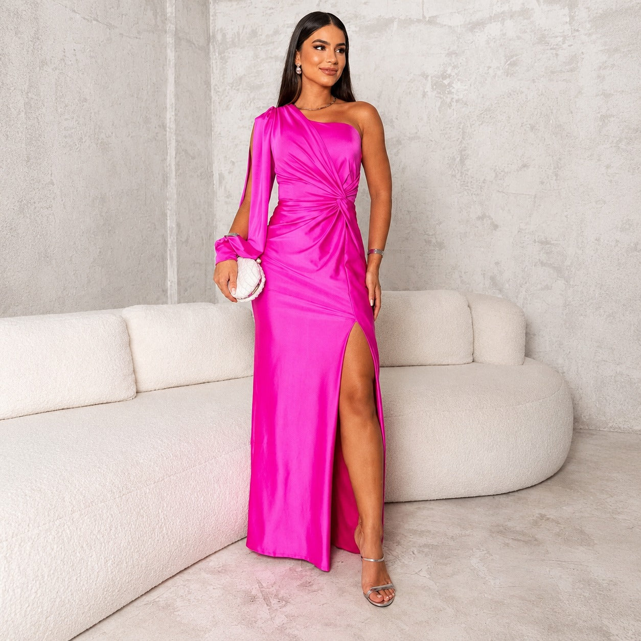 Fely - Glänzendes Kleid mit einer Schulter