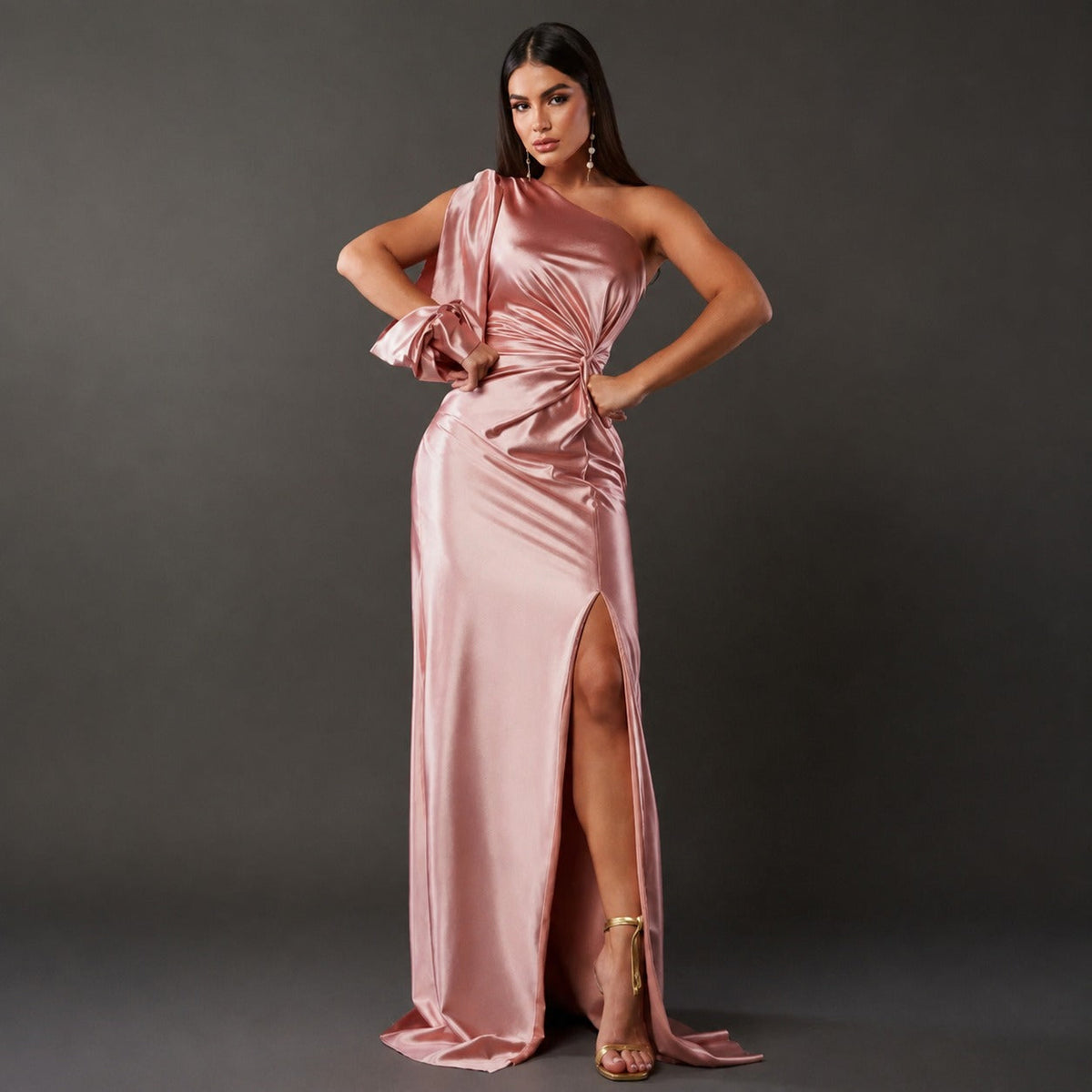 Fely - Glänzendes Kleid mit einer Schulter