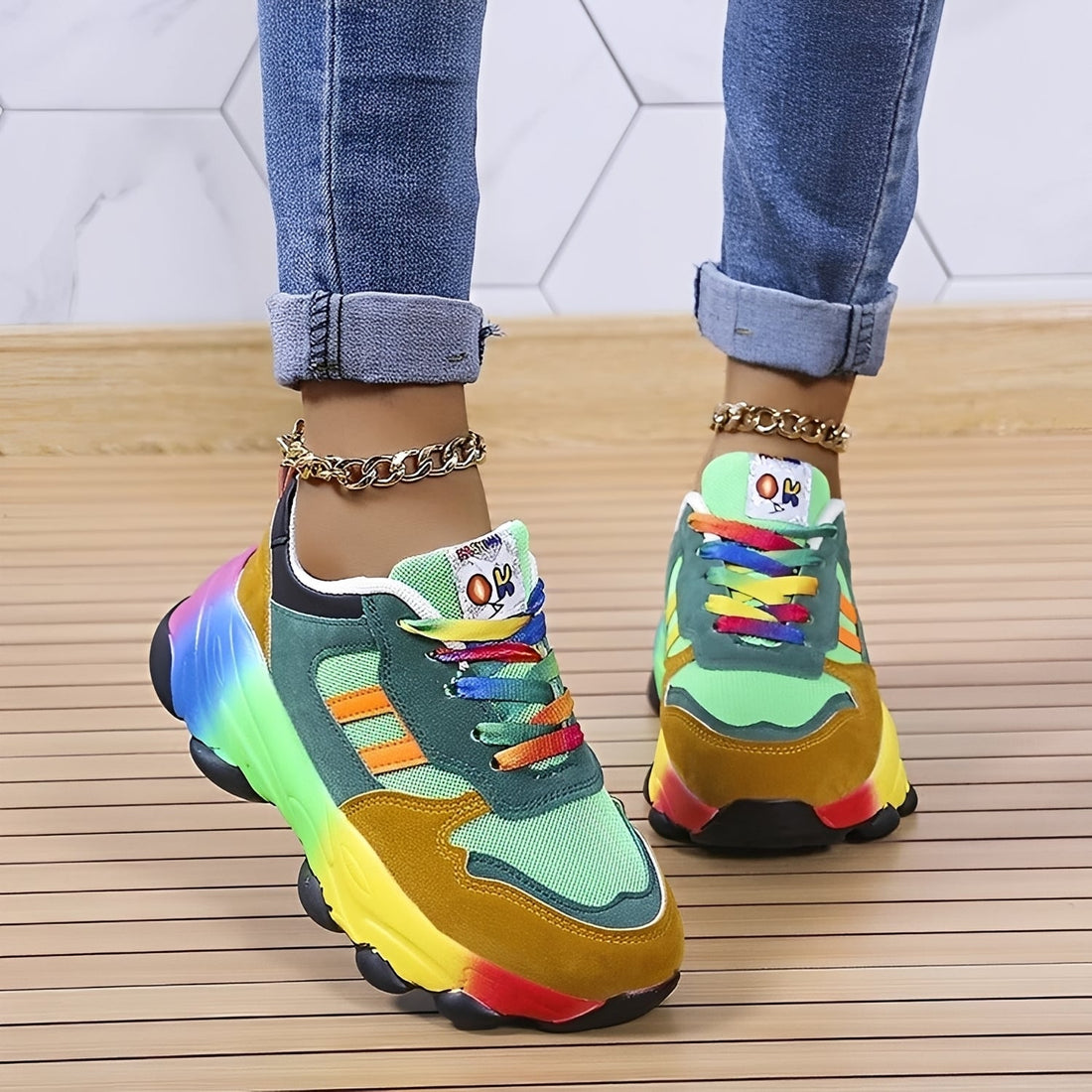 Erika - Bequeme Regenbogen-Schuhe