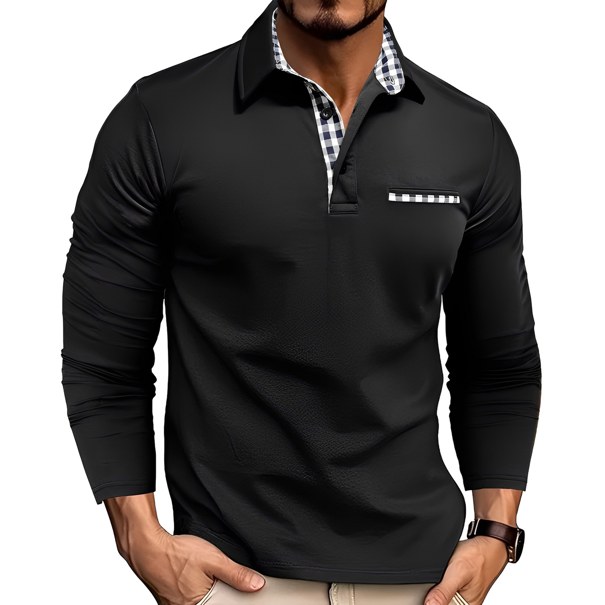 Charel - Robustes Langarm-Poloshirt