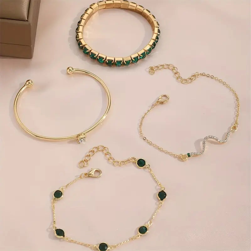 Camille – Elegantes Armband-Set mit grünen Steinen