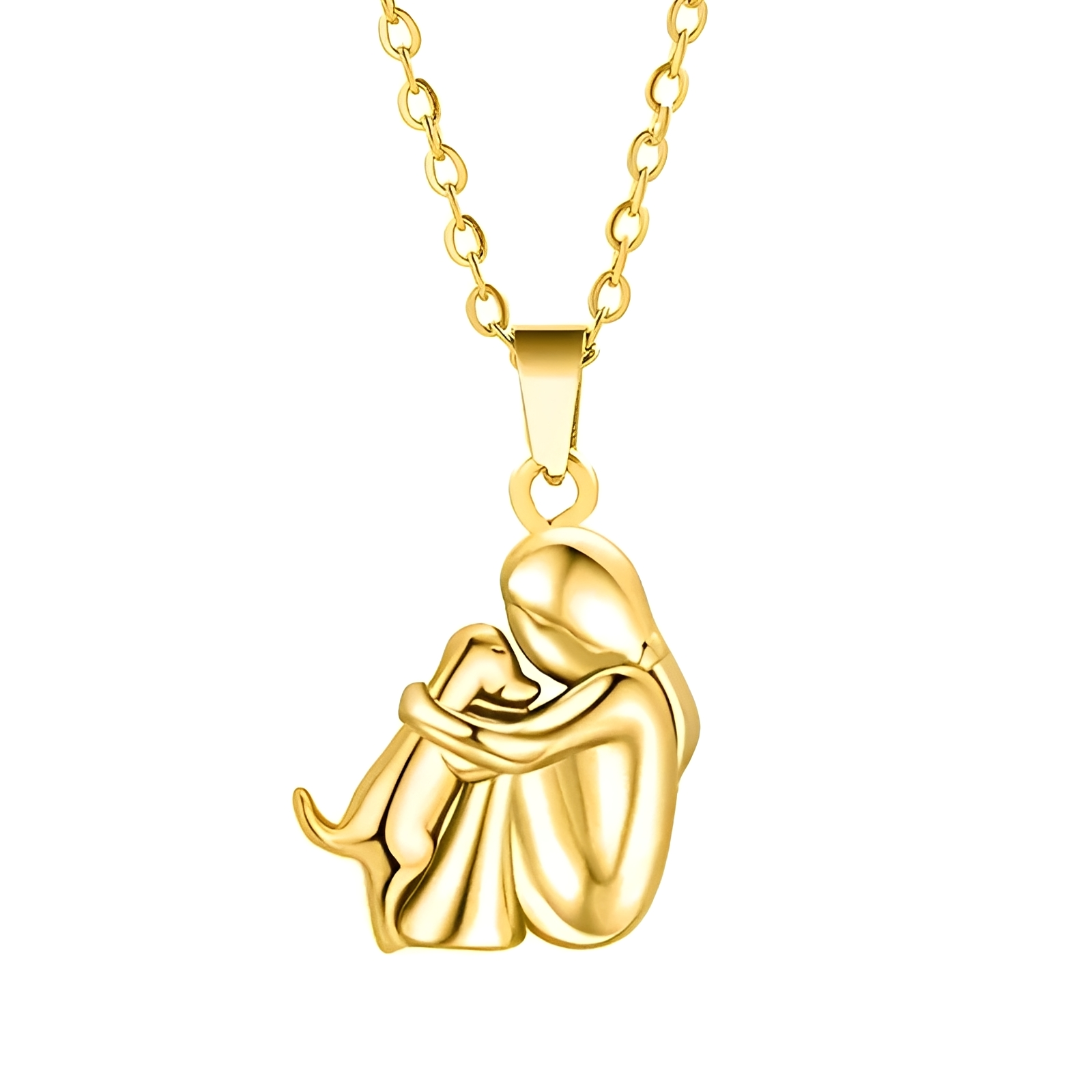 Neko – Halsband mit Anhänger von Hund und Halter in Umarmung