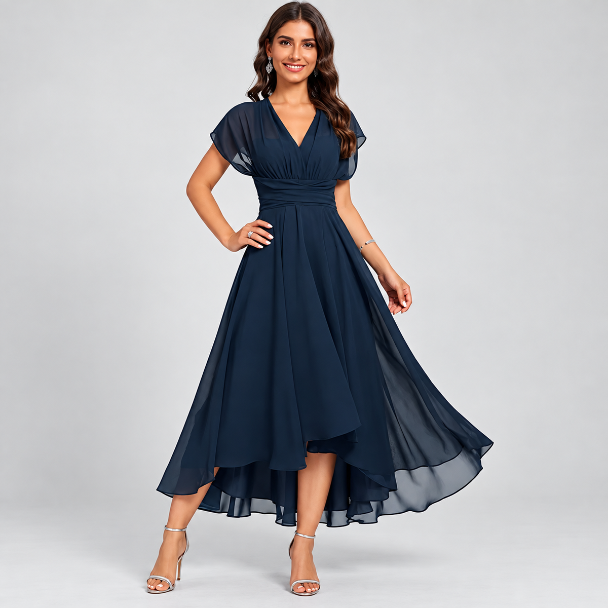 Elisa – Elegantes Midi Kleid mit V-Ausschnitt