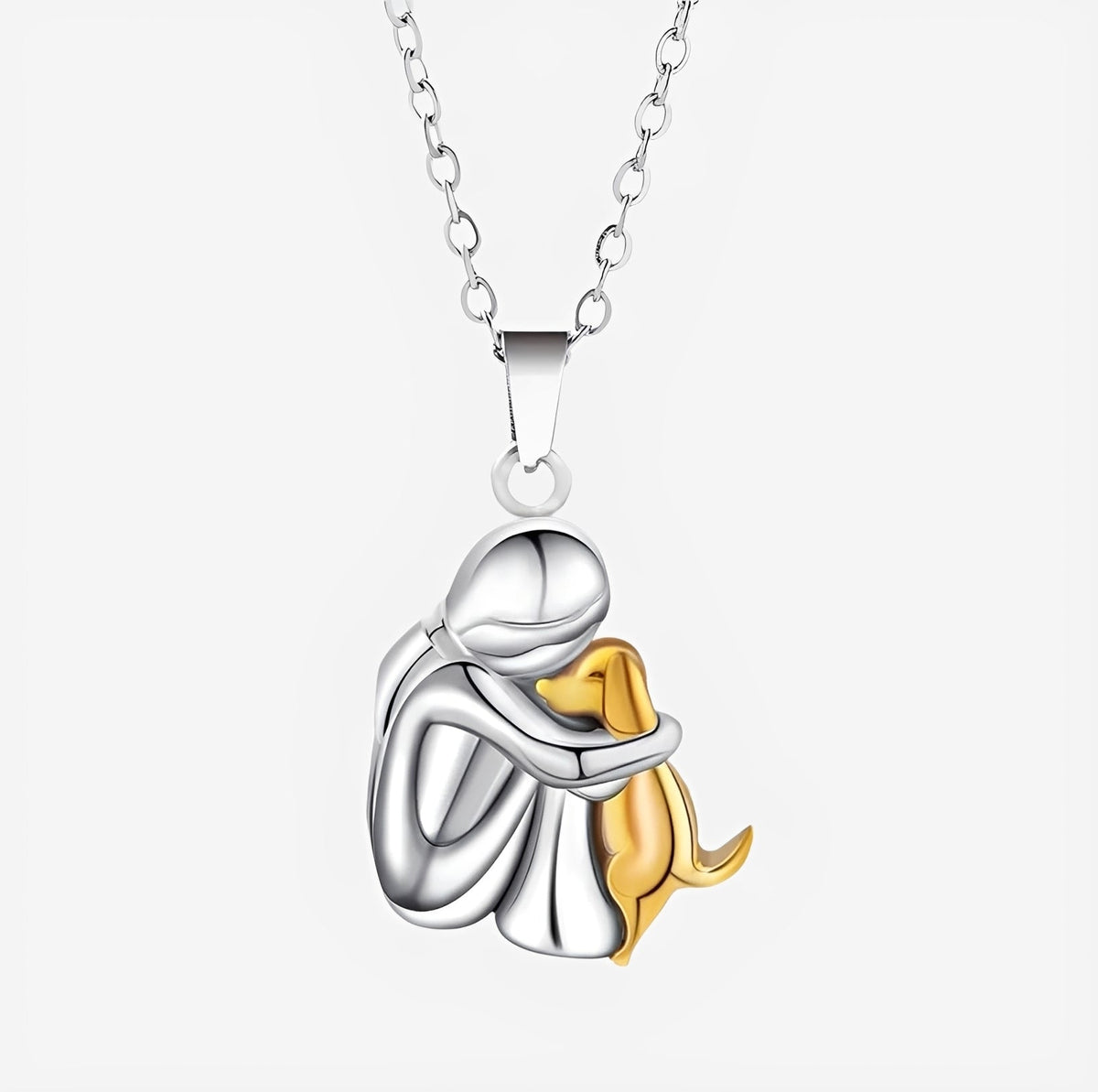 Miwa – Halskette mit kleiner Mädchenfigur und Hund in Umarmung