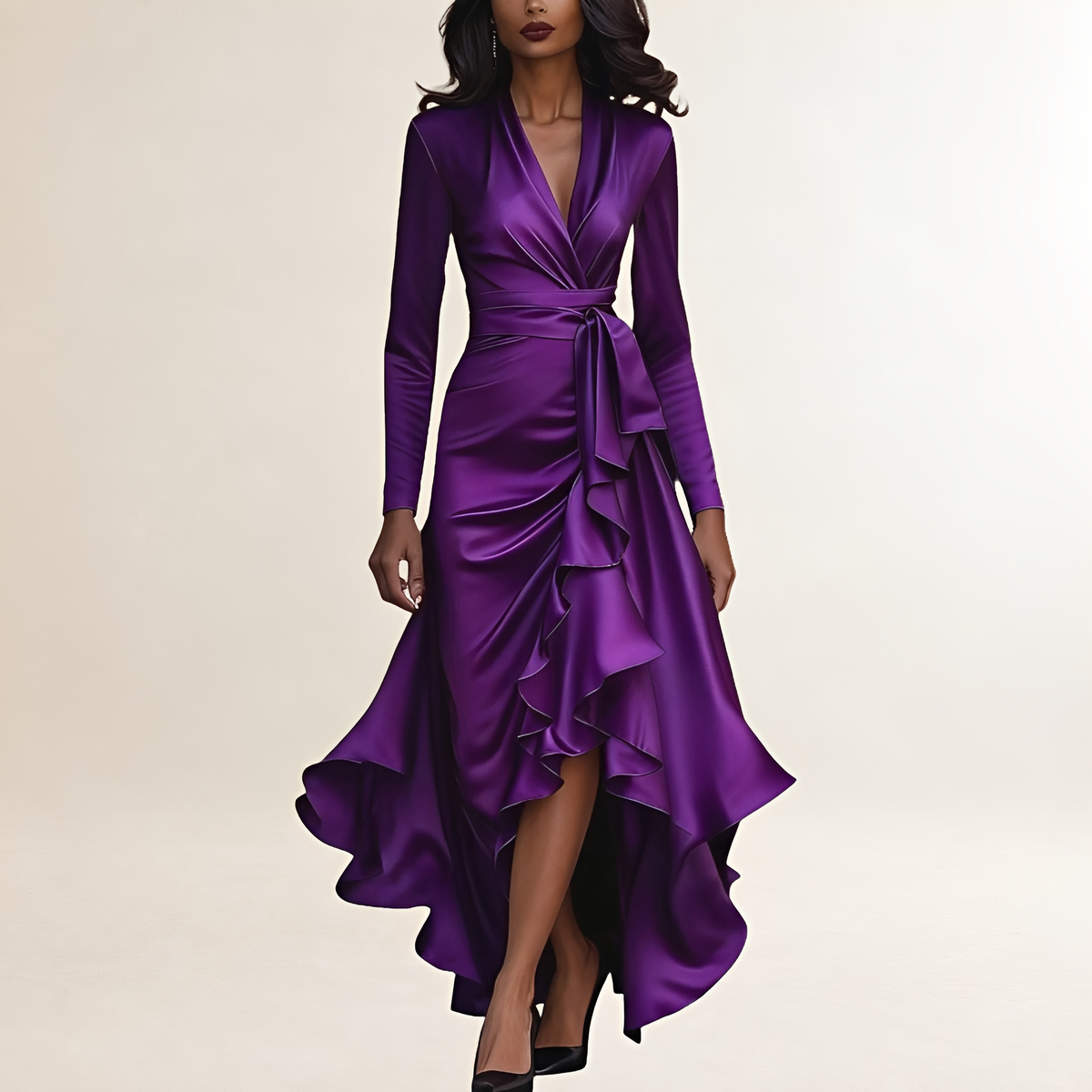 Abendkleid Damen Maxikleid mit Drapierung, Rüschensaum und Taillenschnürung