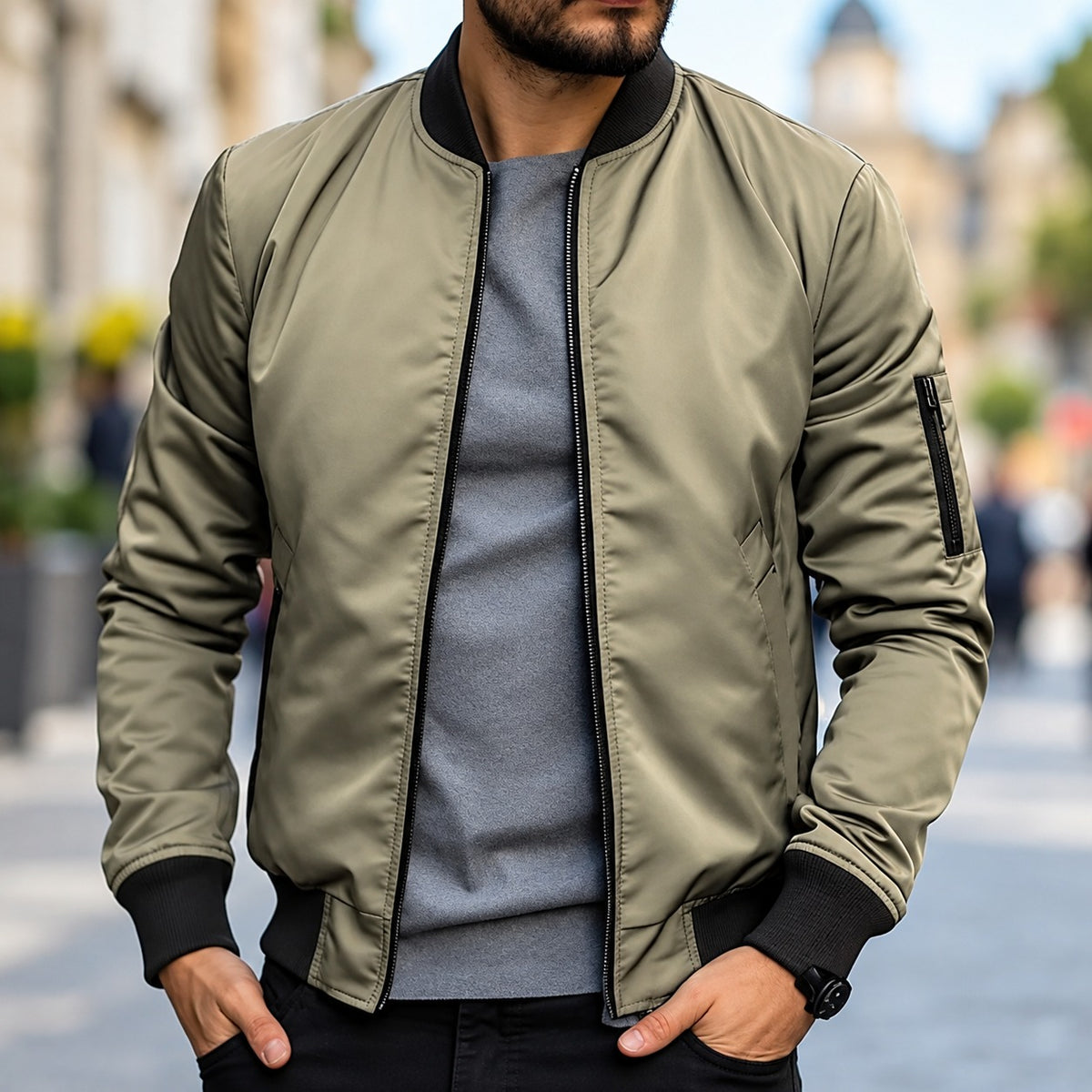 Bomberjacke für Herren - Klassischer Schnitt mit Rippbündchen und Reißverschluss