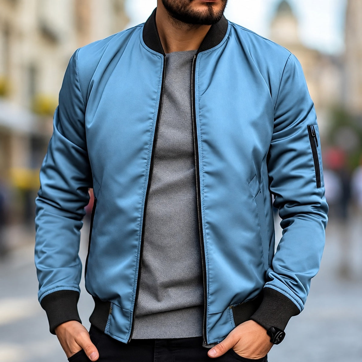 Bomberjacke für Herren - Klassischer Schnitt mit Rippbündchen und Reißverschluss