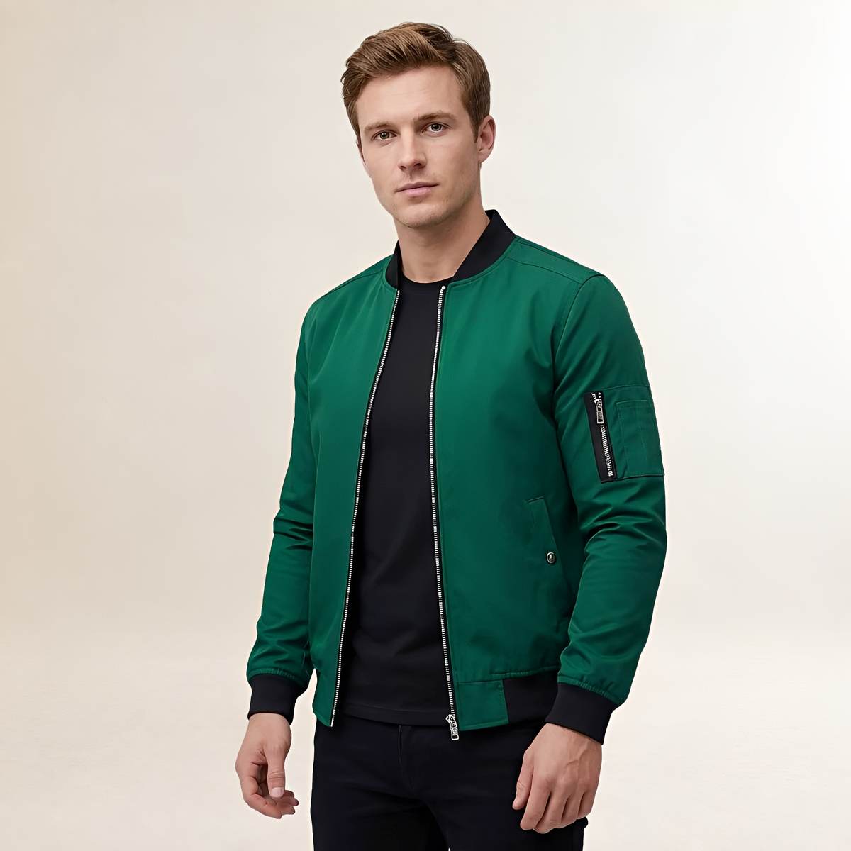 Bomberjacke für Männer Slim Fit mit Reißverschluss und Ärmel-Tasche
