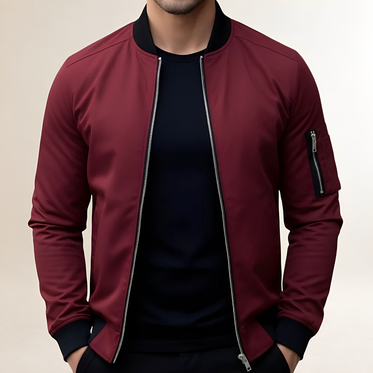 Bomberjacke für Männer Slim Fit mit Reißverschluss und Ärmel-Tasche