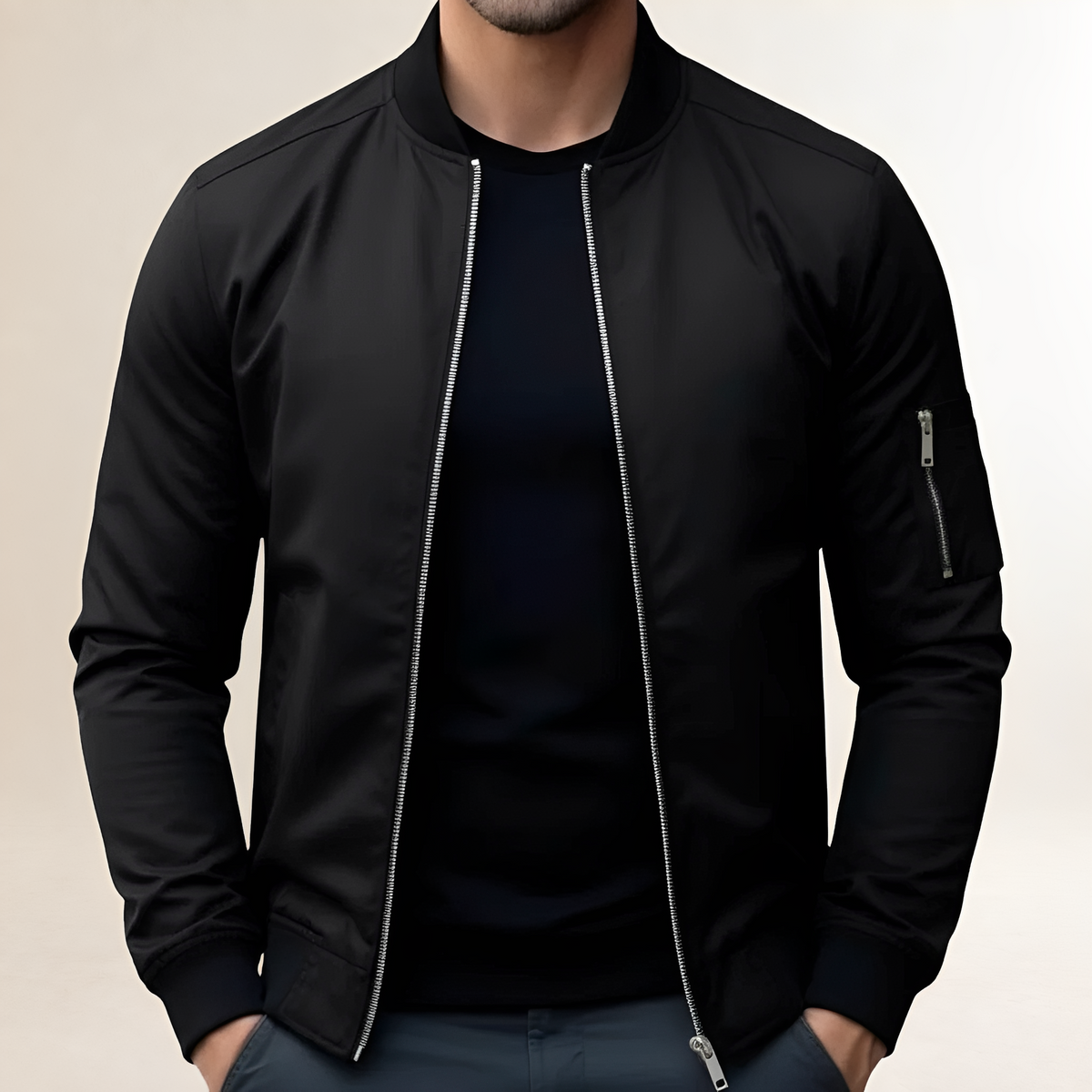 Bomberjacke für Männer Slim Fit mit Reißverschluss und Ärmel-Tasche