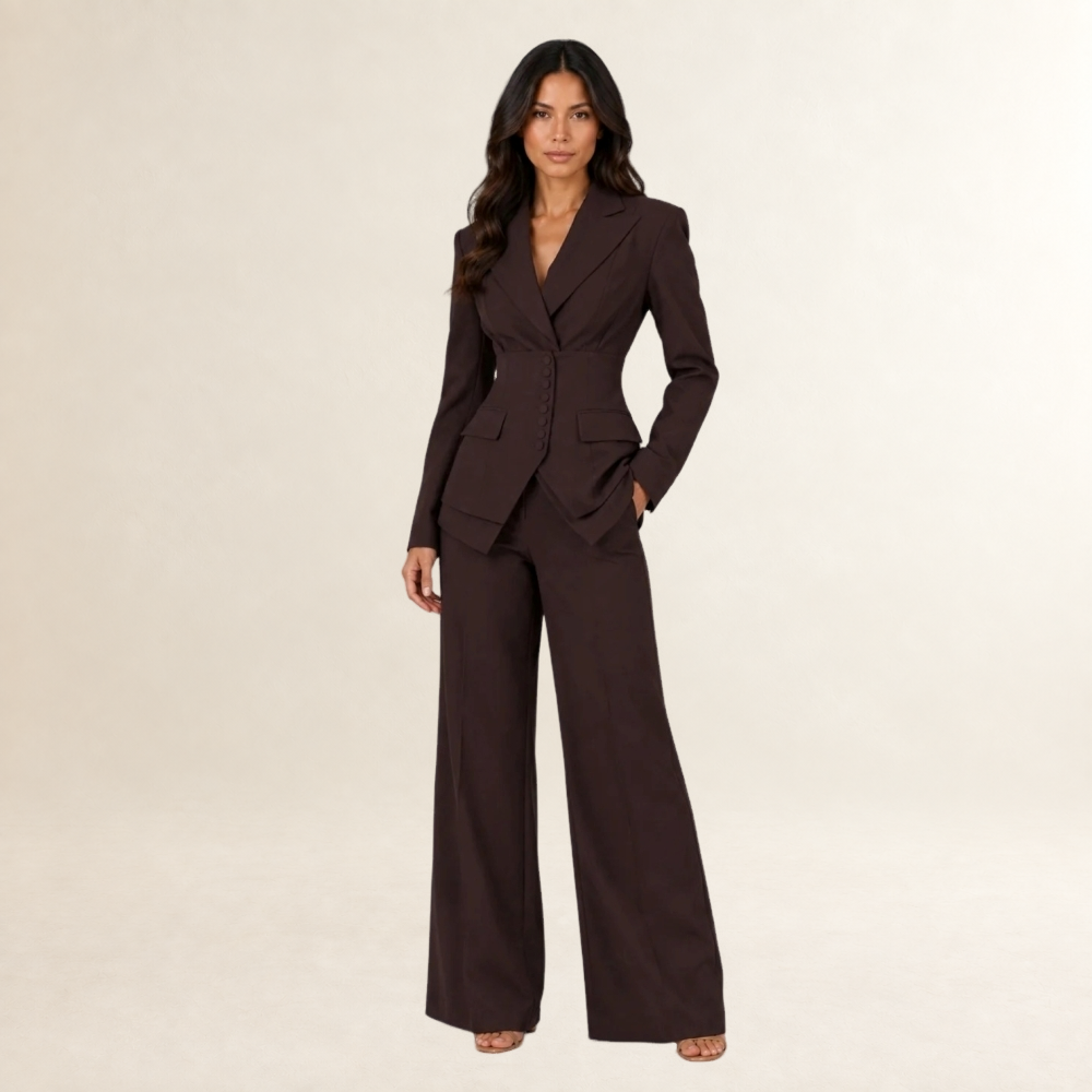 Damen Anzug-Set aus Blazer, Weste und weiten Hosen - Slim Fit, Doppelknopf, moderner Schnitt