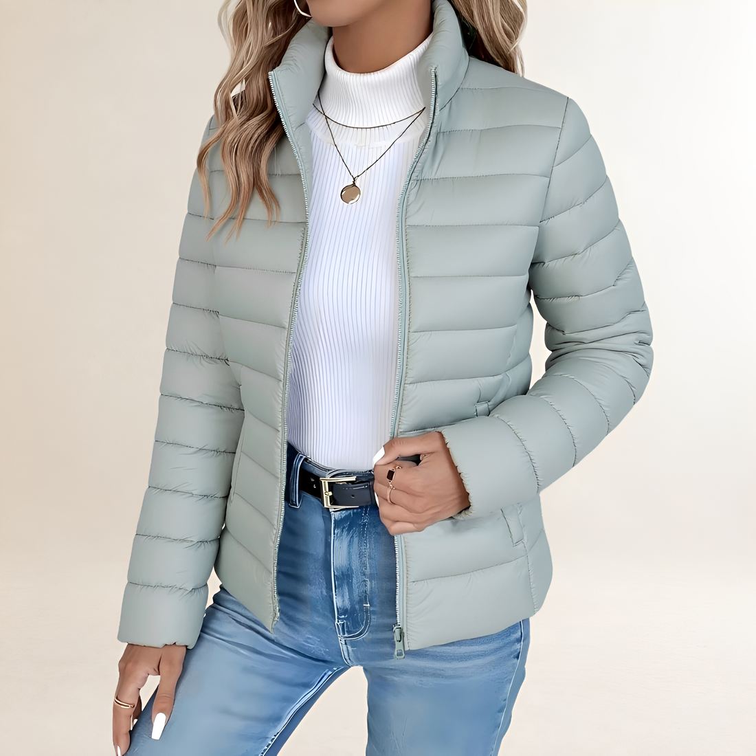 Damen Übergangsjacke mit Stehkragen, Reißverschluss, schmaler Schnitt, gesteppt