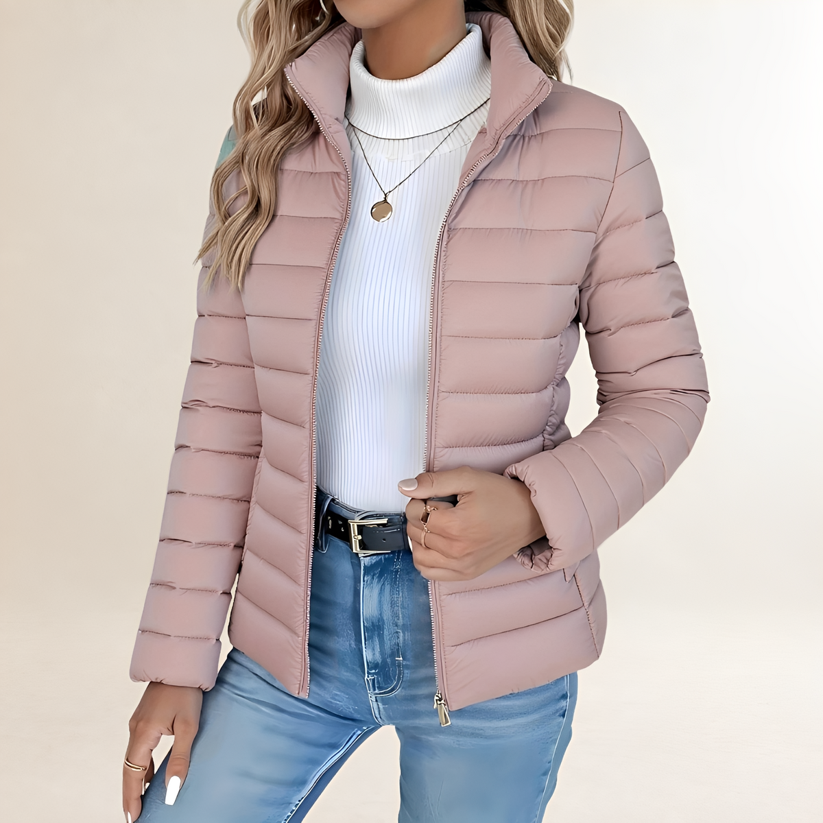 Damen Übergangsjacke mit Stehkragen, Reißverschluss, schmaler Schnitt, gesteppt