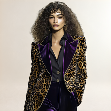 Damen Blazer mit Leo-Muster und Kontrast-Revers - Einreihig, regulärer Schnitt