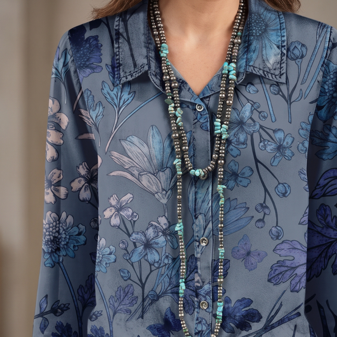 Damen Bluse mit Bandkragen, teilweiser Knopfleiste, kurzen Puffärmeln, Smockbündchen, Allover Blumenprint