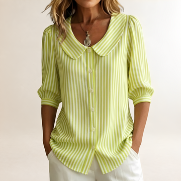 Damen Bluse mit Matrosenkragen Streifenmuster Knopfverschluss - Relaxed Fit