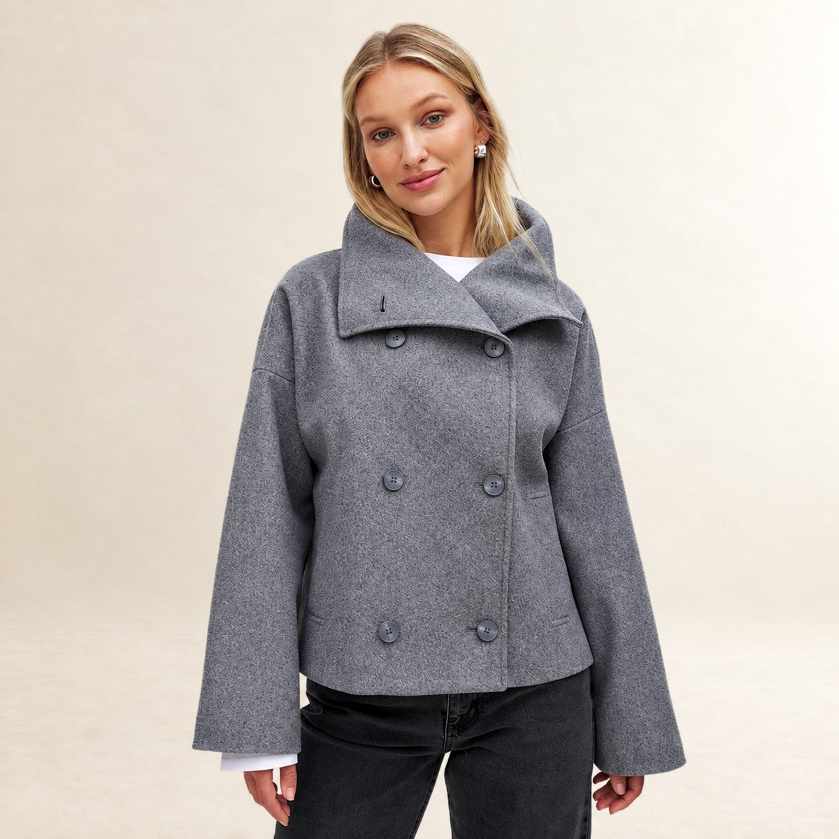 Damen Doppelreihige Jacke mit weitem Revers und regulärem Schnitt
