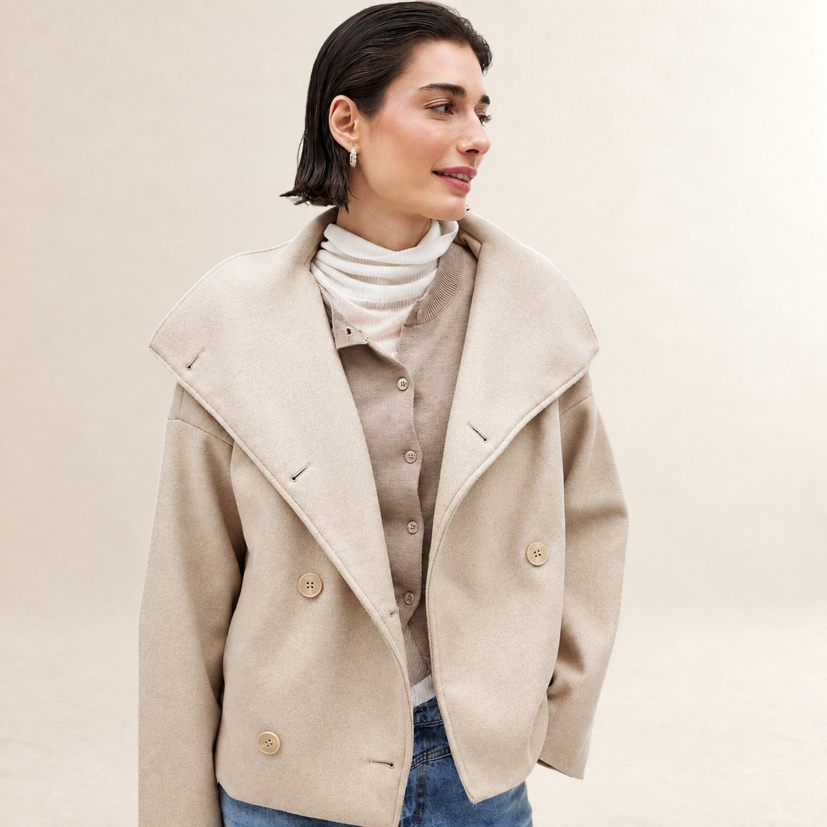 Damen Doppelreihige Jacke mit weitem Revers und regulärem Schnitt