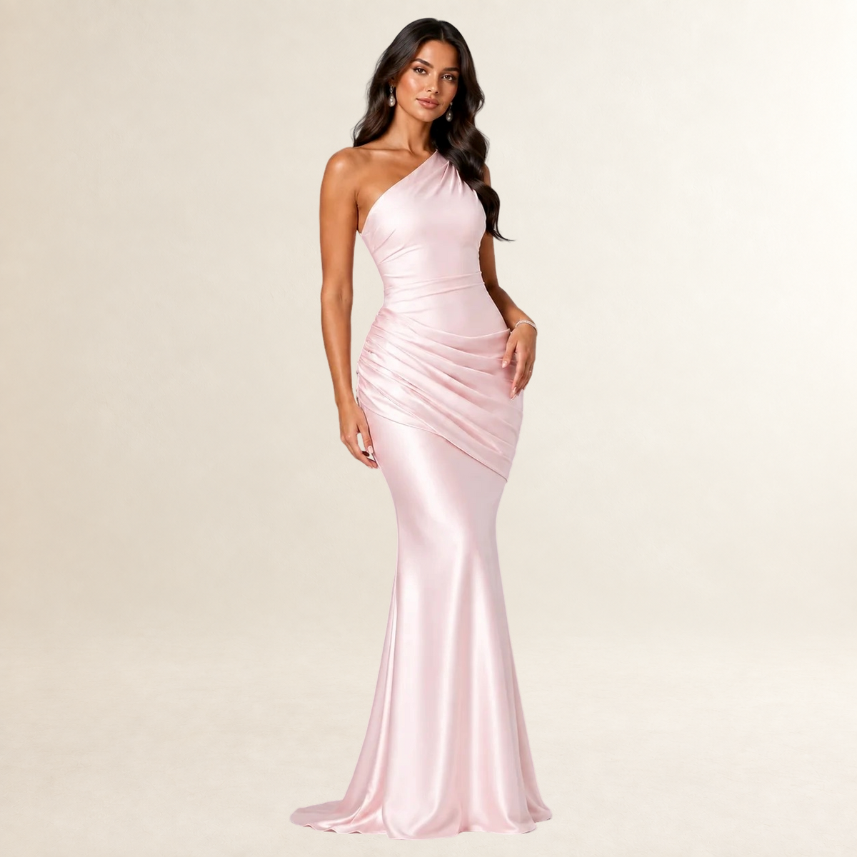 Damen Ein- Schulter Maxikleid mit Drapierung und tailliertem Oberteil