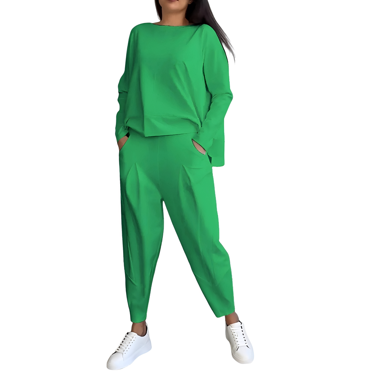 Damen Freizeitset aus langärmligem Oberteil und enganliegendem Hose mit elastischer Taille