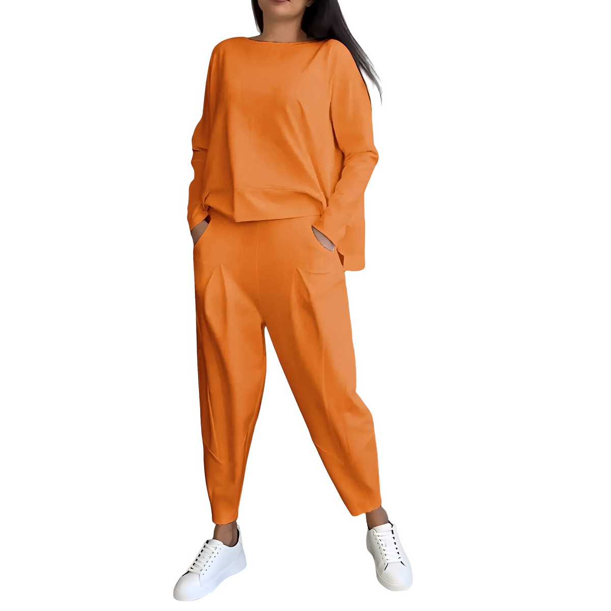 Damen Freizeitset aus langärmligem Oberteil und enganliegendem Hose mit elastischer Taille