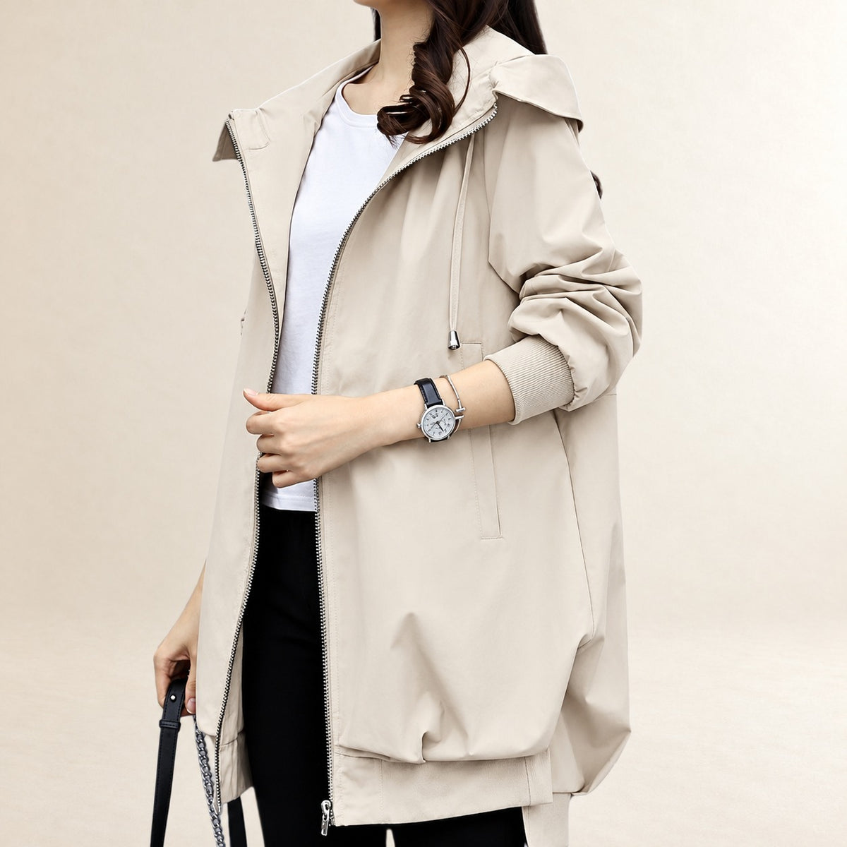 Damen Jacke mit Kapuze Reißverschluss und Taschen - Moderner Schnitt