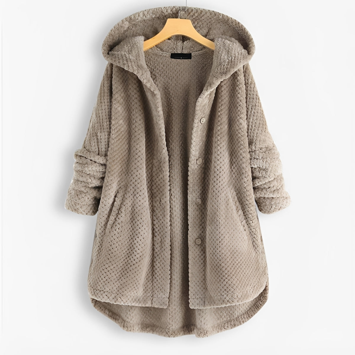 Damen Kapuzenjacke mit Knopfleiste und Seitentaschen - lockere Passform, langärmlig