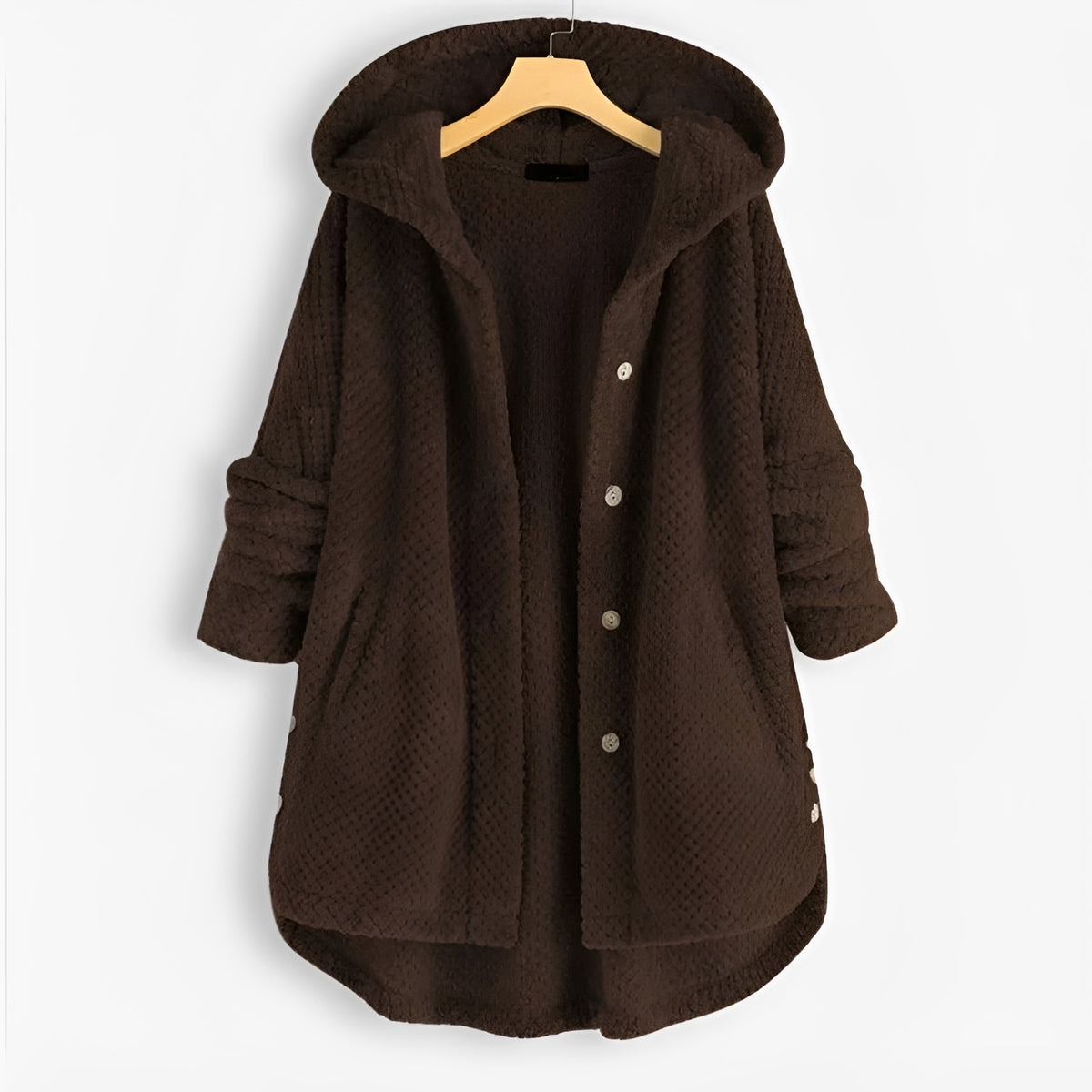 Damen Kapuzenjacke mit Knopfleiste und Seitentaschen - lockere Passform, langärmlig