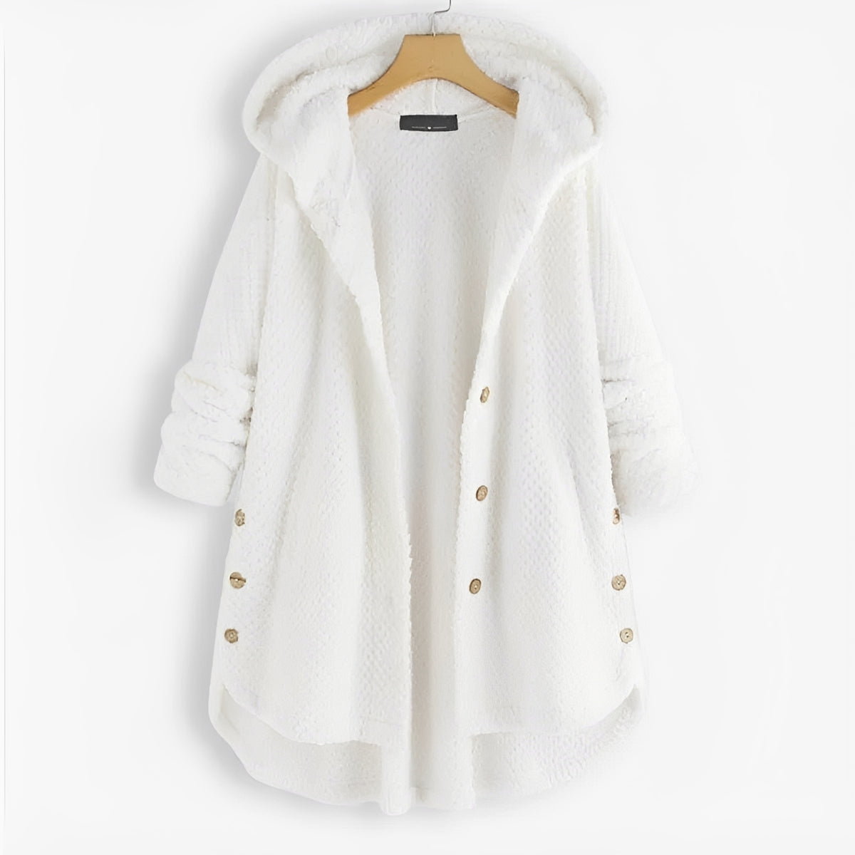 Damen Kapuzenjacke mit Knopfleiste und Seitentaschen - lockere Passform, langärmlig