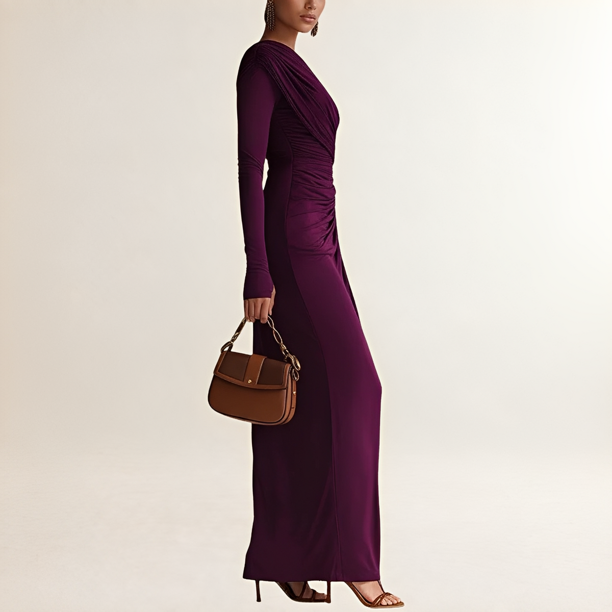 Damen Kleid Ein Schulter Maxi Kleid mit Drapierter Taille und seitlichem Schlitz