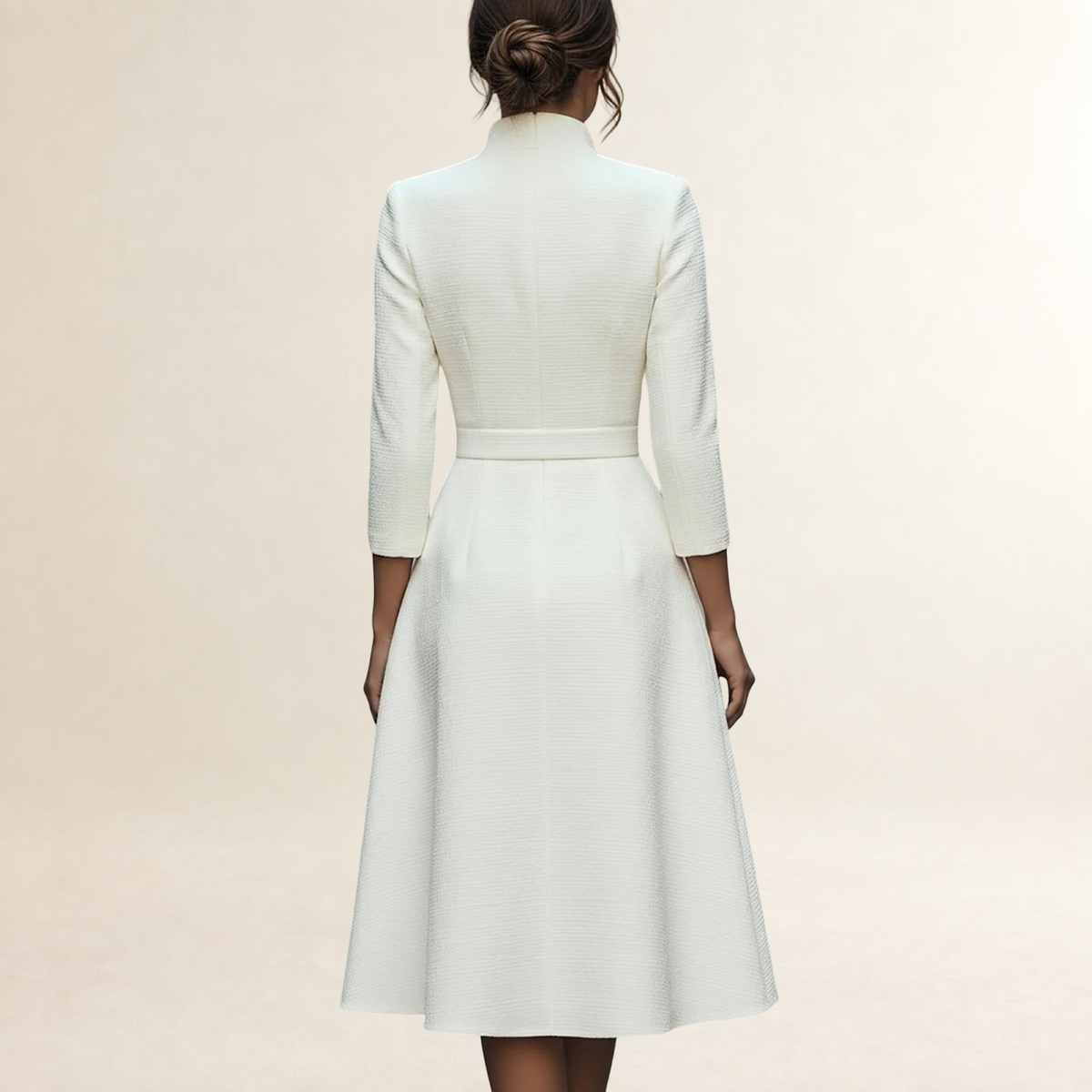 Damen Langarm Midi Kleid mit V-Ausschnitt und Taillengürtel - A-Linien-Schnitt