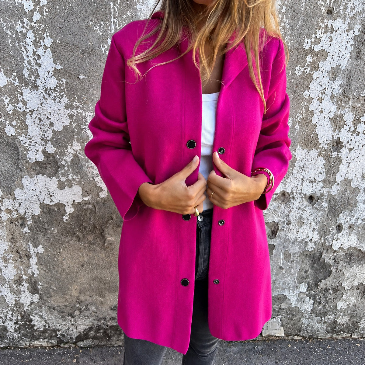 Damen lange Kapuzenjacke - Knopfverschluss, Relaxter Schnitt, Vielseitiges Design