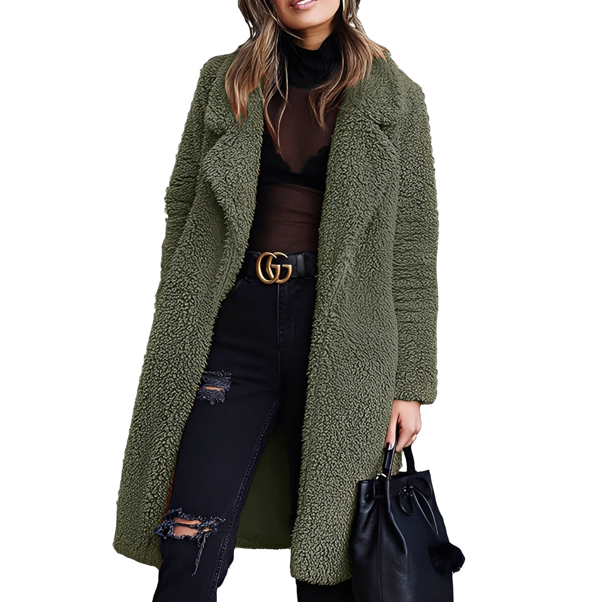 Damen Mantel oversized Plüsch mit Reverskragen - Relaxed Fit
