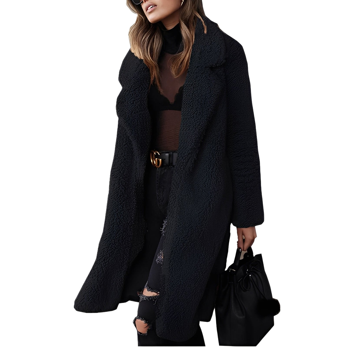 Damen Mantel oversized Plüsch mit Reverskragen - Relaxed Fit