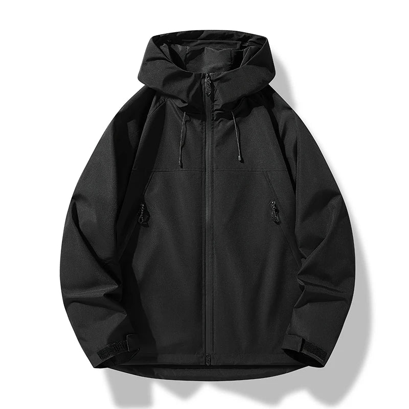 Damen Outdoor-Jacke mit Kapuze leichte Regenjacke Hüfthöhe Reißverschlusstaschen verstellbare Kapuze