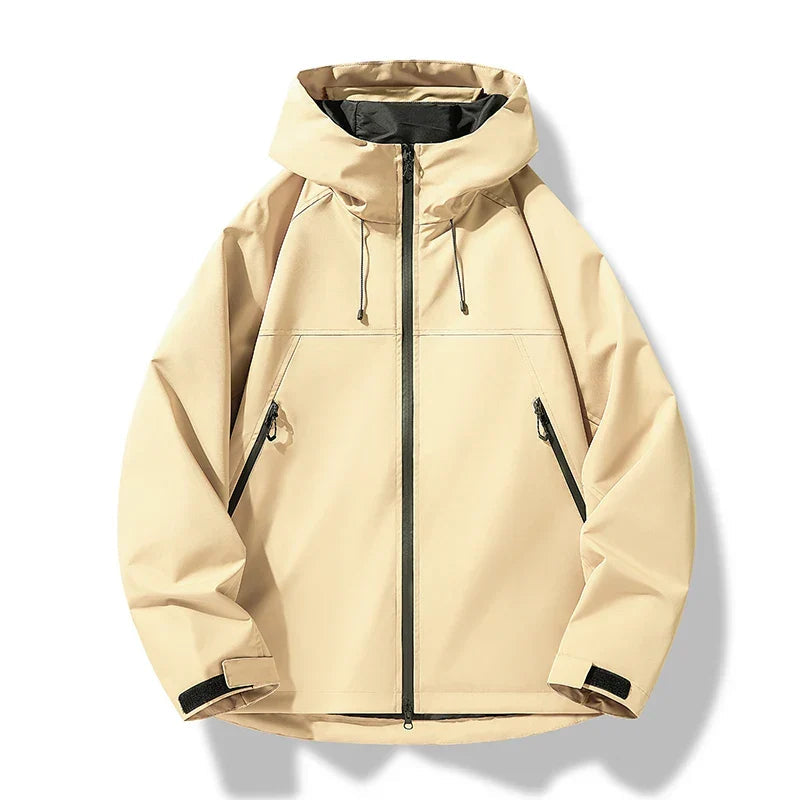 Damen Outdoor-Jacke mit Kapuze leichte Regenjacke Hüfthöhe Reißverschlusstaschen verstellbare Kapuze