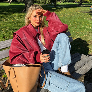 Damen Oversize-Jacke mit Reißverschluss und Kontrastnähten - Lockerer Schnitt