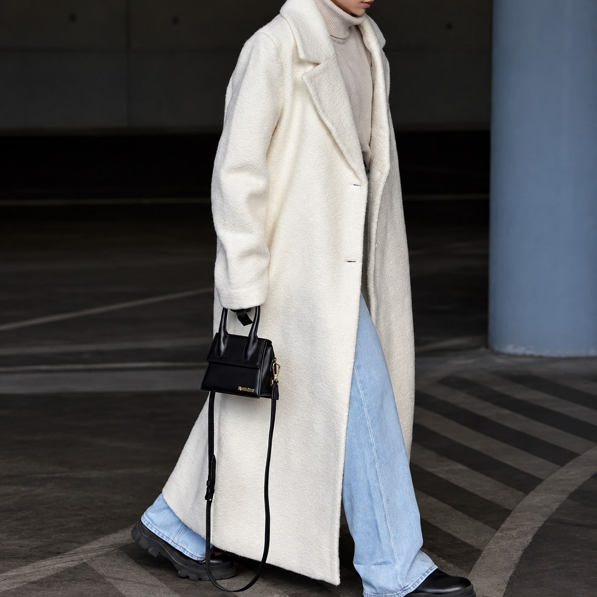 Damen Oversized Mantel - Lang, Reverskragen, Ein-Knopf-Verschluss