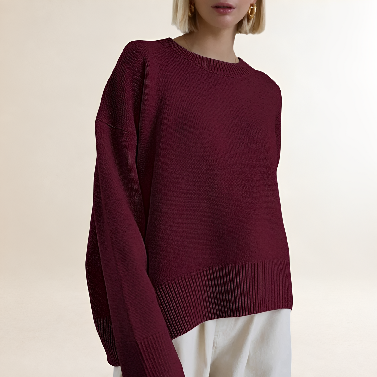 Damen Oversized Pullover Rundhals Longsleeve
