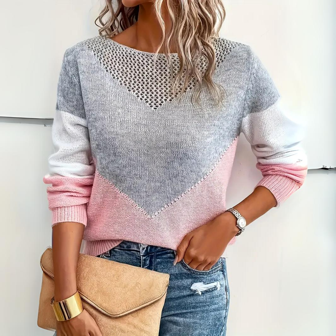 Damen Pullover mit Color-Block-Design - Relaxed Fit, Langarm, Rundhalsausschnitt