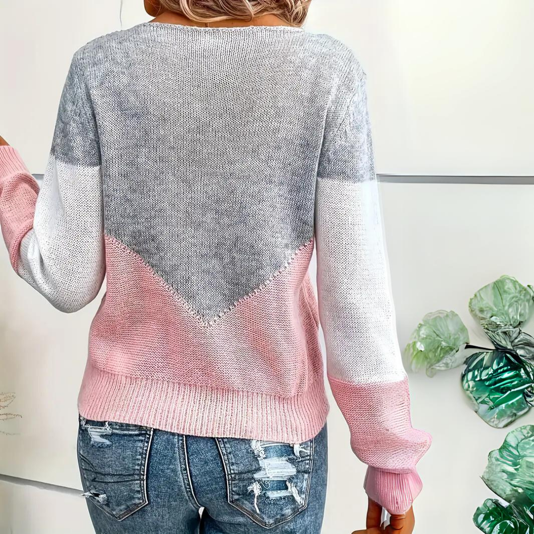 Damen Pullover mit Color-Block-Design - Relaxed Fit, Langarm, Rundhalsausschnitt