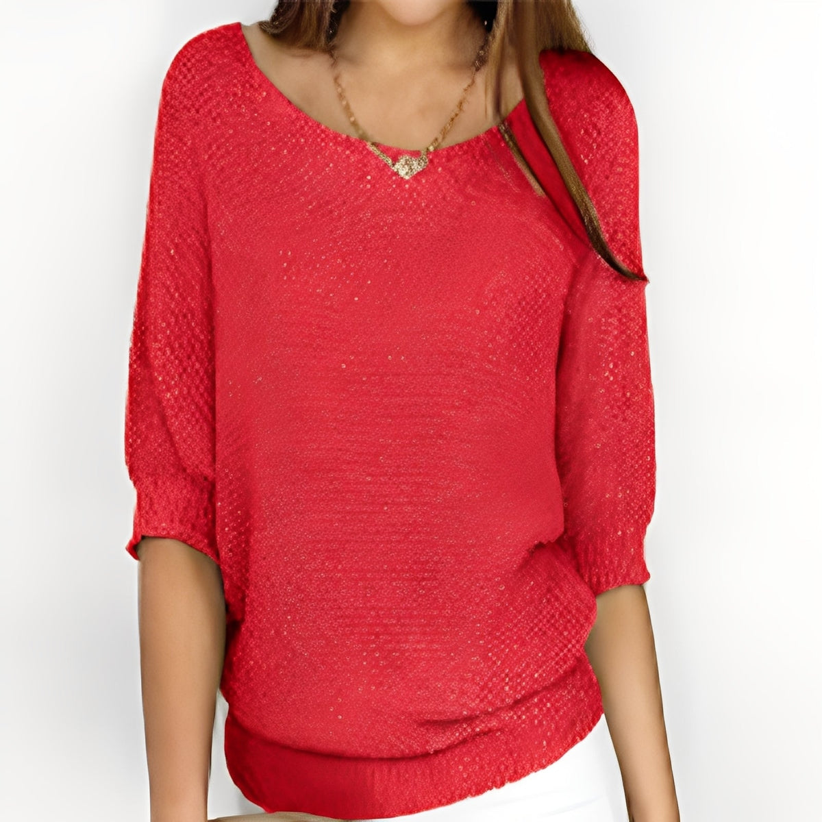 Damen Pullover Off-Shoulder mit 3/4-Ärmeln - Lockere Passform