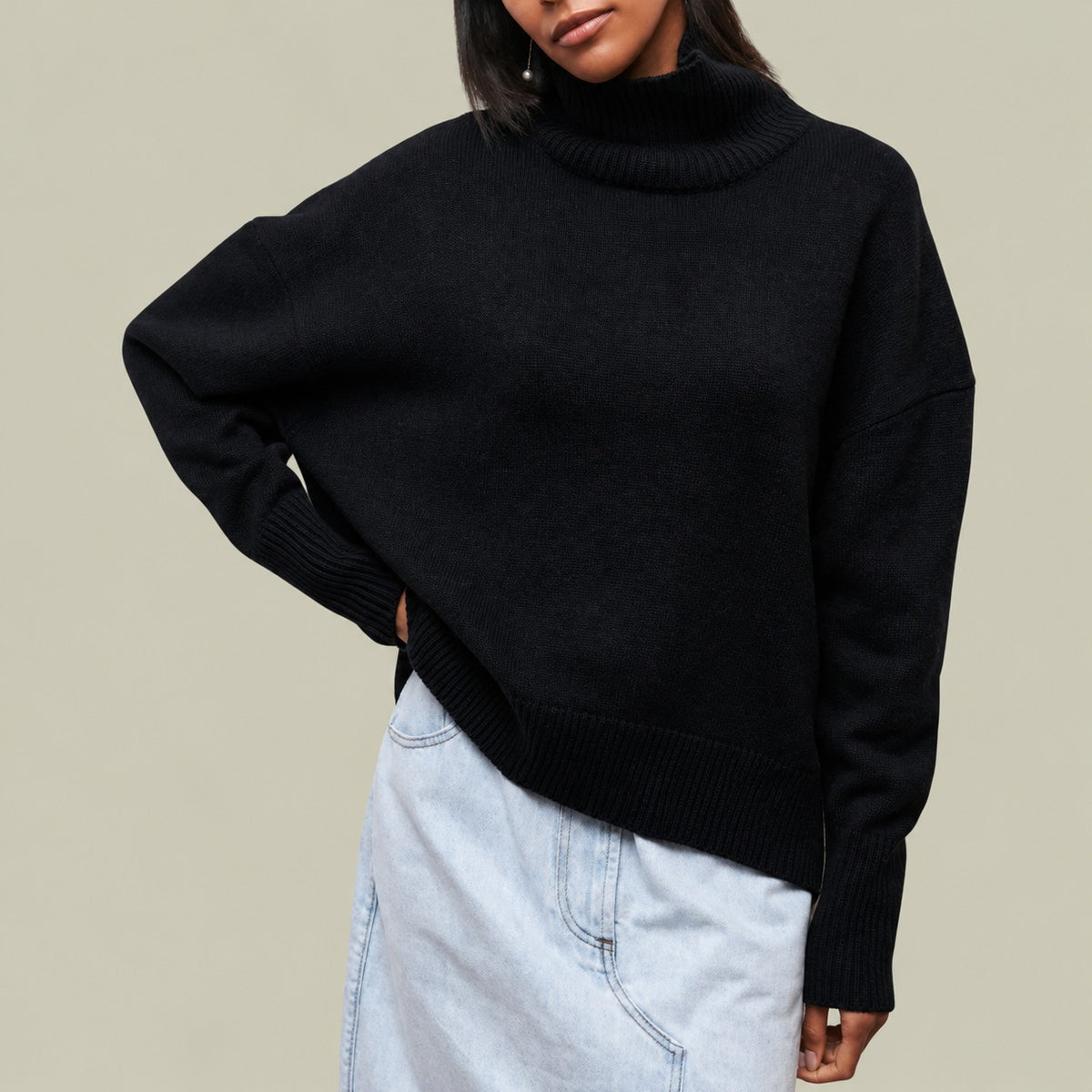 Damen Rollkragenpullover mit Turtleneck Relaxed Fit Oversized