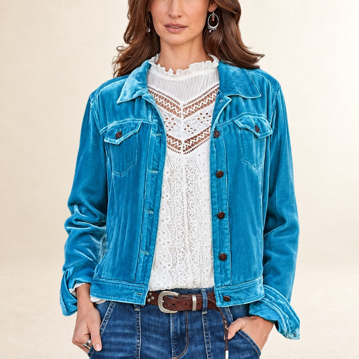 Damen Shirt-Jacke mit Knopfleiste, Reverskragen und Brusttaschen - langärmliger, lockerer Schnitt