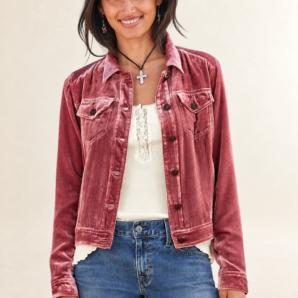 Damen Shirt-Jacke mit Knopfleiste, Reverskragen und Brusttaschen - langärmliger, lockerer Schnitt