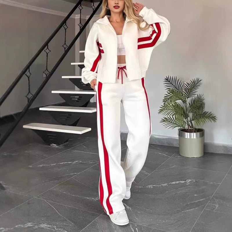 Damen-Trainingsanzug im Two-Piece-Design - Reißverschlussjacke und weite Hose mit Seitstreifen
