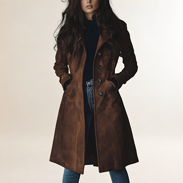 Damen Trenchcoat mit klassischem Schnitt, Knopfverschluss und langer Länge - Eleganter Mantel