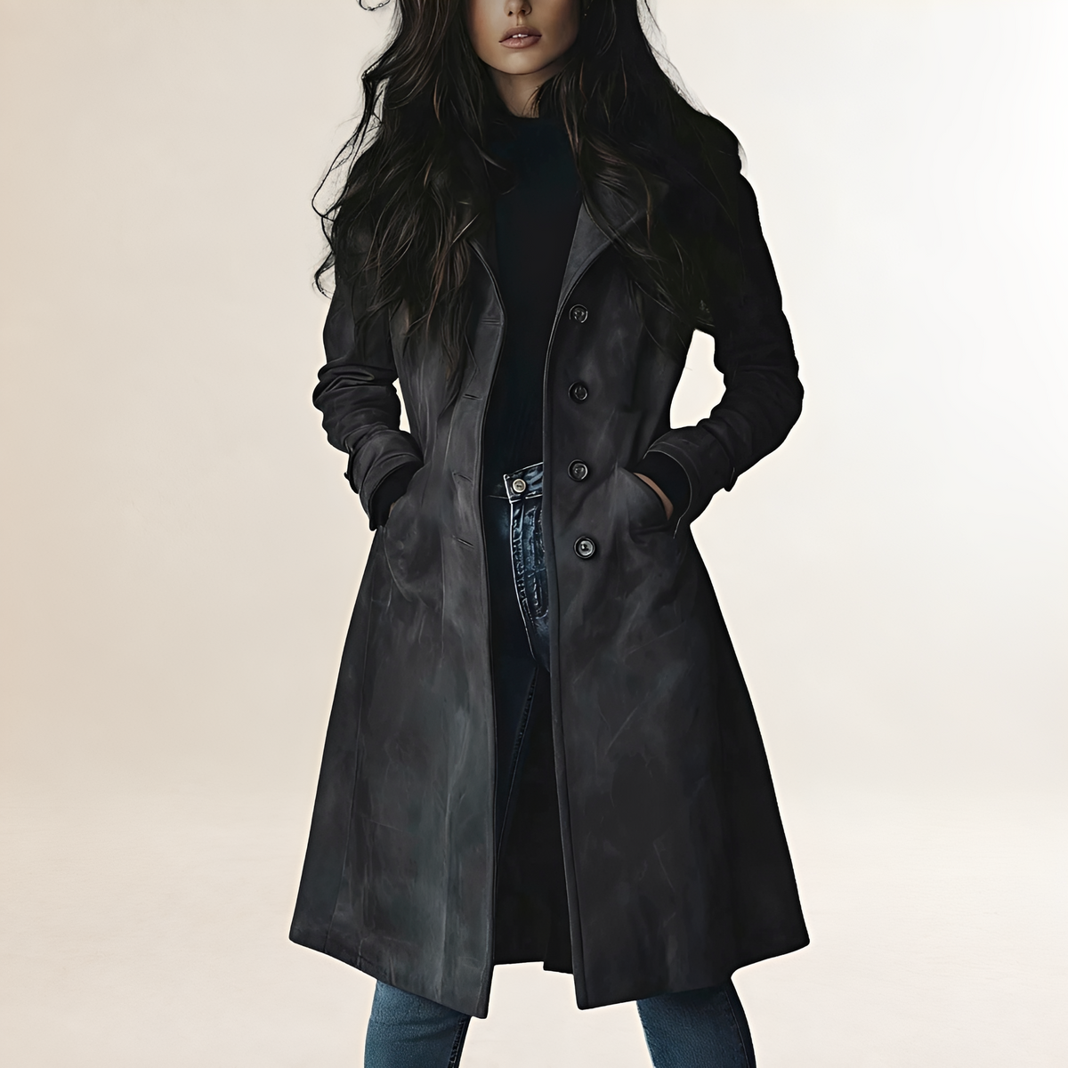Damen Trenchcoat mit klassischem Schnitt, Knopfverschluss und langer Länge - Eleganter Mantel