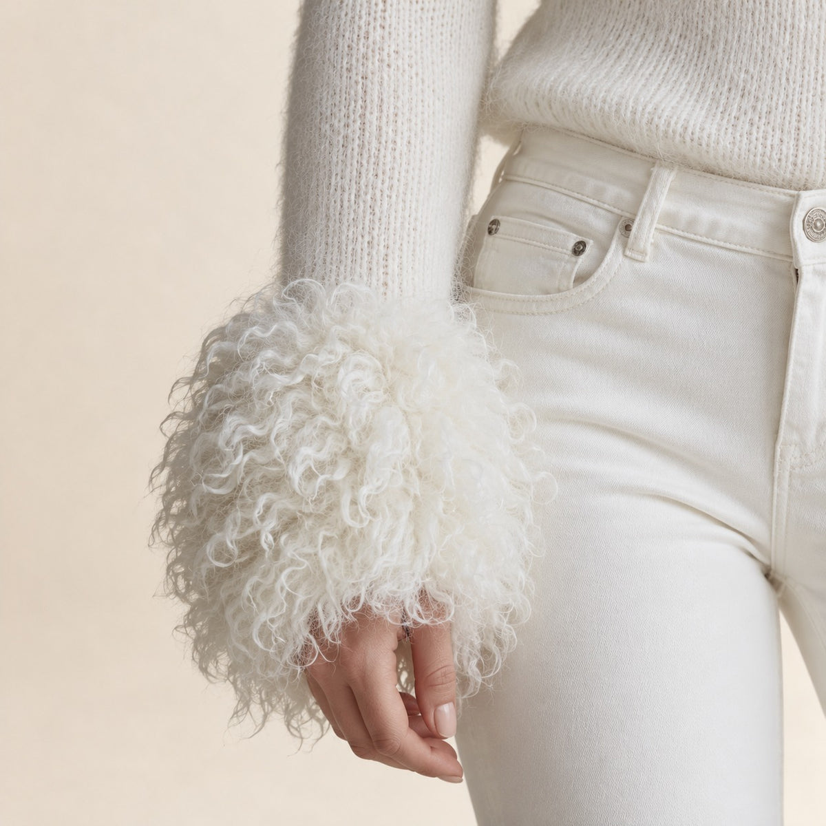 Damen V-Ausschnitt Pullover mit Statement-Ärmelabschlüssen - Schlanker Schnitt