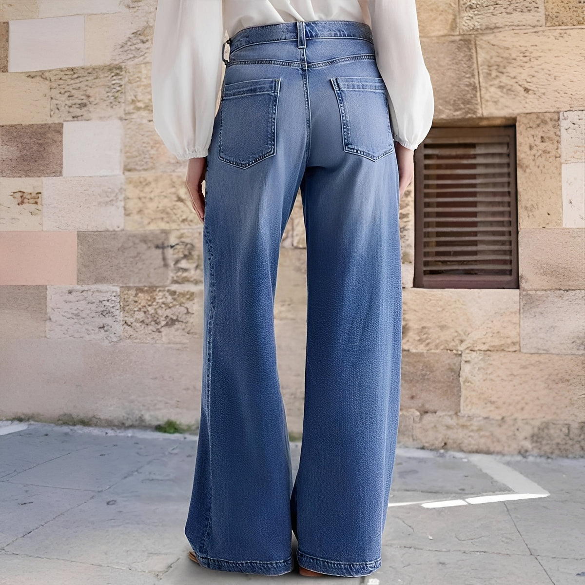 Damen Weite Jeans mit hohem Bund und klassischem Waschung - Bequeme, zeitlose Denimhose